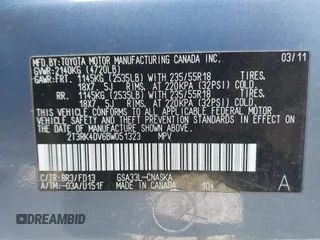 2011 Toyota RAV4 Sport with VIN 2T3RK4DV6BW051323, listed as a IAAI auction lot 42036891 with 125,327 mi miles. Bid and sale history available at carsss.com. Image 9.
