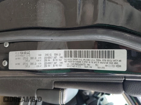 2016 Jeep Cherokee Sport with VIN 1C4PJMAB5GW204772, listed as a Copart auction lot 53830525 with 95,278 mi miles and Salvage Title. Bid and sale history available at carsss.com. Image 14.