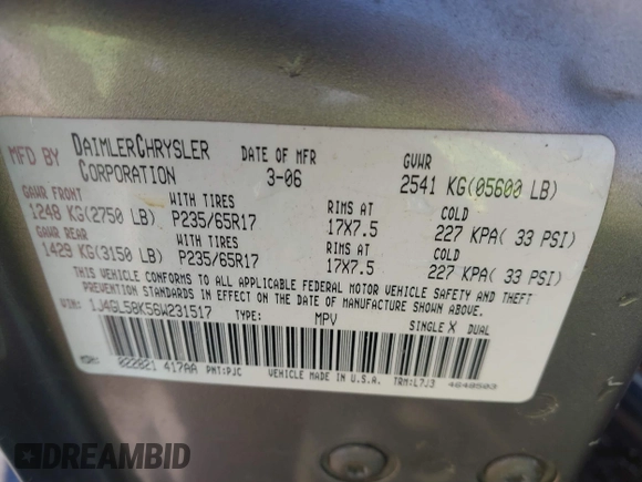 2006 Jeep Liberty Limited with VIN 1J4GL58K56W231517, listed as a IAAI auction lot 41702819 with 176,188 mi miles and . Bid and sale history available at DreamBid. Image 9.