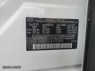 2020 Hyundai Santa Fe Limited with VIN 5NMS53AA7LH273010, listed as a Copart auction lot 49320265 with 42,333 mi miles and Non Repairable. Bid and sale history available at carsss.com. Image 13.