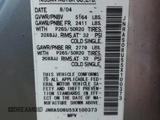2005 Infiniti FX с VIN JNRAS08U55X100373, выставлен на аукционе Copart как лот 87104814 с пробегом 260 222 миль миль и Чистый • Clean title. История ставок и продаж доступна на DreamBid. Изображение 13.