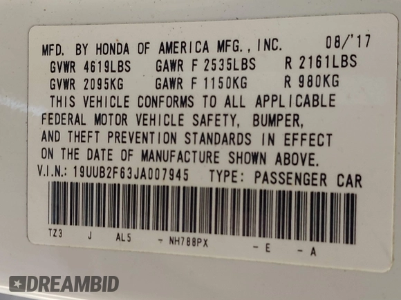 2018 Acura TLX w/A-SPEC Pkg with VIN 19UUB2F63JA007945, listed as a IAAI auction lot 41320172 with 160,616 mi miles. Bid and sale history available at carsss.com. Image 9.