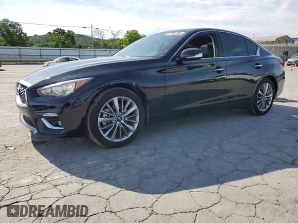 2023 Infiniti Q50 Luxe with VIN JN1EV7BR3PM543411, listed as a Copart auction lot 57782135 with 14,808 mi miles and Salvage title. Bid and sale history available at DreamBid. Image 1.