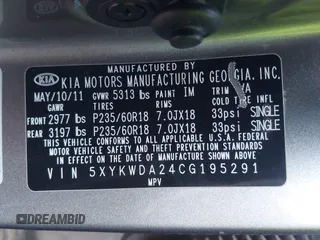 2012 Kia Sorento SX with VIN 5XYKWDA24CG195291, listed as a IAAI auction lot 41912320 with 245,650 mi miles. Bid and sale history available at carsss.com. Image 9.
