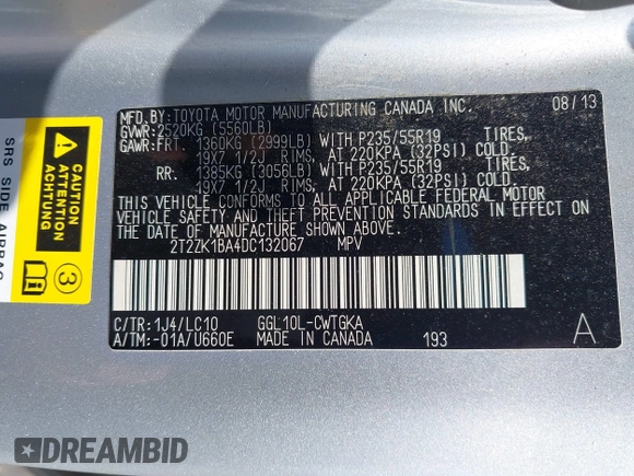 2013 Lexus RX 350 с VIN 2T2ZK1BA4DC132067, выставлен на аукционе IAAI как лот 42525502 с пробегом 129 186 миль миль и . История ставок и продаж доступна на DreamBid. Изображение 9.