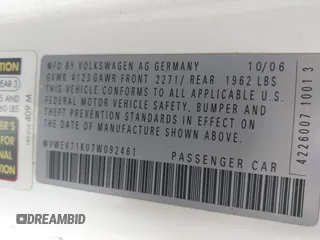 2007 Volkswagen GTI z VIN WVWEV71K07W092461, wystawiony jako IAAI lot #41628038 z przebiegiem 125 241 mil mil oraz . Historia ofert i sprzedaży dostępna na DreamBid. Obrazek 9.
