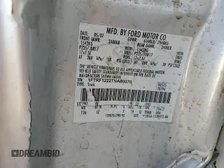 2007 Ford F-150 XL with VIN 1FTRF12227NA80070, listed as a Copart auction lot 51455095 with Not provided miles and Salvage title. Bid and sale history available at DreamBid. Image 12.