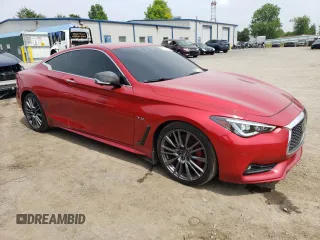 2017 Infiniti Q60 Red Sport 400 with VIN JN1FV7EK9HM610355, listed as a Copart auction lot 57042185 with 54,581 mi miles and Salvage title. Bid and sale history available at DreamBid. Image 4.