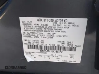 2020 Ford EcoSport SE with VIN MAJ3S2GE1LC335572, listed as a IAAI auction lot 41994963 with 54,530 mi miles and . Bid and sale history available at DreamBid. Image 9.