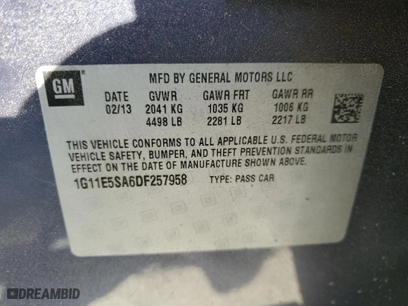 2013 Chevrolet Malibu LT with VIN 1G11E5SA6DF257958, listed as a Copart auction lot 47104545 with 199,156 mi miles and Salvage Title. Bid and sale history available at carsss.com. Image 14.