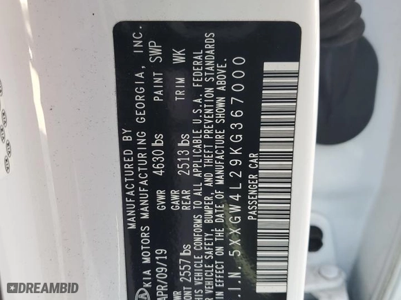 2019 Kia Optima SX with VIN 5XXGW4L29KG367000, listed as a Copart auction lot 72191104 with 103,364 mi miles and Salvage Title. Bid and sale history available at carsss.com. Image 14.