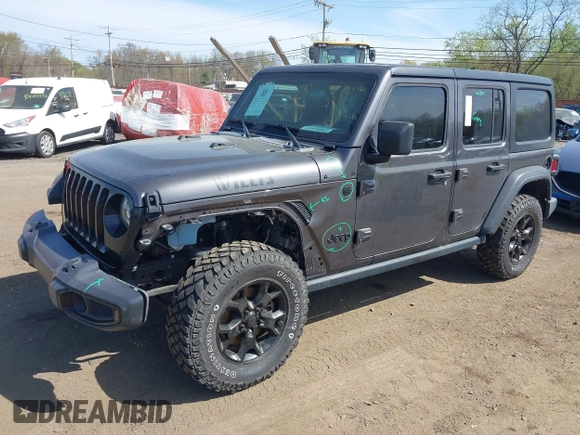 2021 Jeep Wrangler Unlimited Willys with VIN 1C4HJXDG1MW672507, listed as a IAAI auction lot 42084805 with 59,943 mi miles and . Bid and sale history available at DreamBid. Image 19.