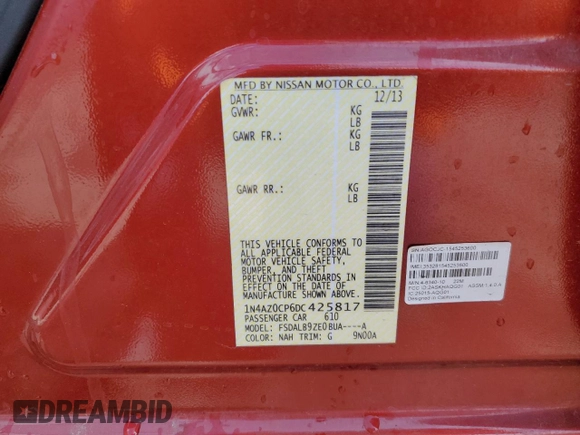 2013 Nissan LEAF SV with VIN 1N4AZ0CP6DC425817, listed as a Copart auction lot 44527595 with 102,899 mi miles and Salvage Title. Bid and sale history available at carsss.com. Image 13.