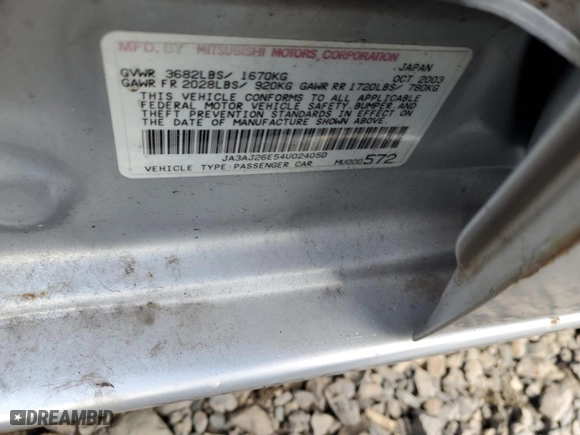 2004 Mitsubishi Lancer ES with VIN JA3AJ26E54U024050, listed as a Copart auction lot 52128715 with 191,989 mi miles and Clean Title. Bid and sale history available at carsss.com. Image 12.
