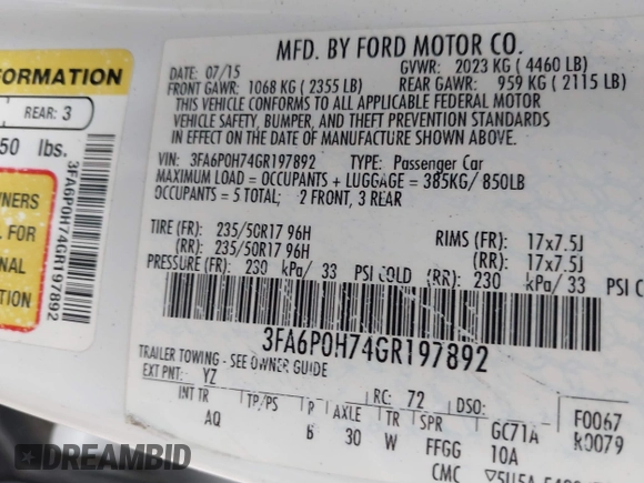 2016 Ford Fusion SE z VIN 3FA6P0H74GR197892, wystawiony jako IAAI lot #42471574 z przebiegiem 185 224 mil mil oraz . Historia ofert i sprzedaży dostępna na DreamBid. Obrazek 9.