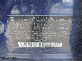 2012 Hyundai Elantra GLS with VIN 5NPDH4AE0CH099860, listed as a IAAI auction lot 42014550 with 142,224 mi miles. Bid and sale history available at carsss.com. Image 9.