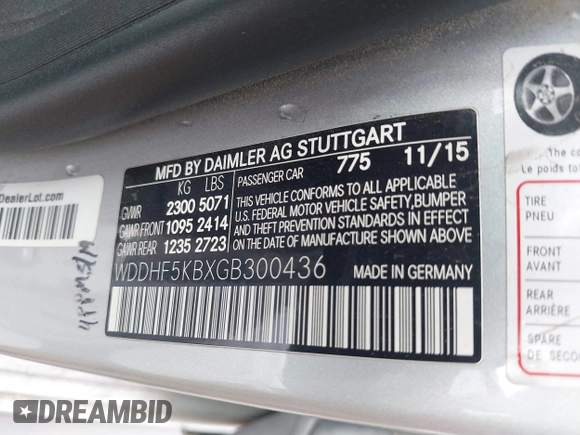 2016 Mercedes-Benz E 350 Sport with VIN WDDHF5KBXGB300436, listed as a IAAI auction lot 41917358 with 57,960 mi miles and . Bid and sale history available at DreamBid. Image 9.