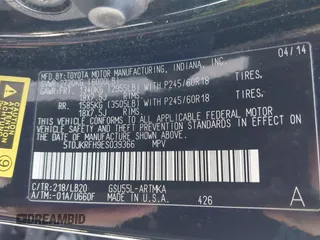 2014 Toyota Highlander XLE z VIN 5TDJKRFH9ES039366, wystawiony jako IAAI lot #41779728 z przebiegiem 156 933 mil mil oraz . Historia ofert i sprzedaży dostępna na DreamBid. Obrazek 9.