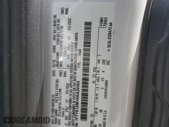 2019 Ford Transit with VIN 1FTYE1ZM1KKA20362, listed as a Copart auction lot 55260694 with 79,905 mi miles and Salvage Title. Bid and sale history available at carsss.com. Image 13.