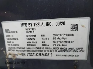 2020 Tesla Model S Long Range z VIN 5YJSA1E26LF413519, wystawiony jako IAAI lot #41742512 z przebiegiem 40 765 mil mil oraz . Historia ofert i sprzedaży dostępna na DreamBid. Obrazek 9.