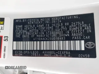 2025 Toyota Camry LE z VIN 4T1DAACK2SU016483, wystawiony jako IAAI lot #42123233 z przebiegiem 19 686 mil mil oraz . Historia ofert i sprzedaży dostępna na DreamBid. Obrazek 9.