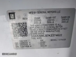 2019 GMC Acadia SLT with VIN 1GKKNMLS7KZ274622, listed as a IAAI auction lot 41892582 with 72,345 mi miles. Bid and sale history available at carsss.com. Image 9.