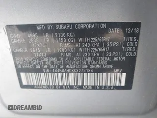2019 Subaru Outback Premium с VIN 4S4BSAHCXK3275184, выставлен на аукционе IAAI как лот 42564174 с пробегом 163 787 миль миль и . История ставок и продаж доступна на DreamBid. Изображение 9.