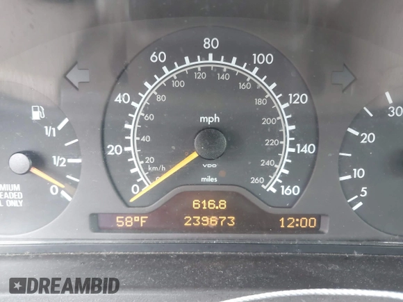 1997 Mercedes-Benz E-Class with VIN WDBJF55F3VJ034009, listed as a IAAI auction lot 41710225 with 239,673 mi miles. Bid and sale history available at carsss.com. Image 7.