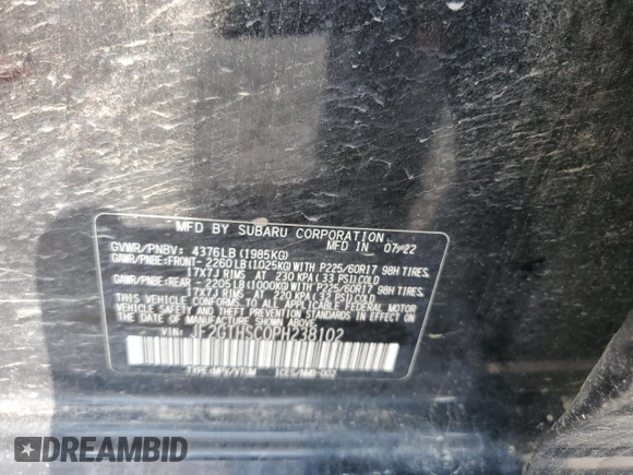 2023 Subaru Crosstrek Special Sports with VIN JF2GTHSC0PH238102, listed as a Copart auction lot 60366875 with 34,206 mi miles and Salvage title. Bid and sale history available at DreamBid. Image 13.