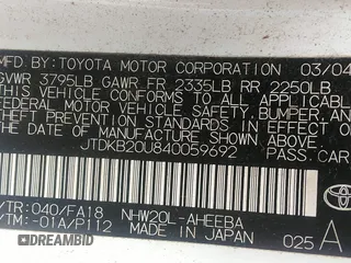 2004 Toyota Prius with VIN JTDKB20U840059692, listed as a IAAI auction lot 42131209 with 258,246 mi miles. Bid and sale history available at carsss.com. Image 9.