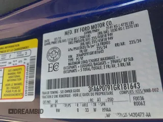 2016 Ford Fusion SE with VIN 3FA6P0T91GR181643, listed as a IAAI auction lot 39656514 with 140,263 mi miles. Bid and sale history available at carsss.com. Image 9.