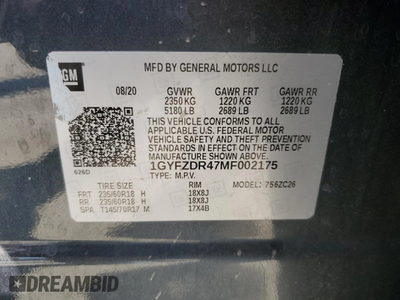 2021 Cadillac XT4 AWD Premium Luxury with VIN 1GYFZDR47MF002175, listed as a Copart auction lot 48303665 with 94,698 mi miles and Salvage Title. Bid and sale history available at carsss.com. Image 16.