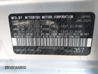 2020 Mitsubishi Outlander Sport ES 2.0 with VIN JA4AR3AUXLU025525, listed as a IAAI auction lot 40648521 with 103,306 mi miles. Bid and sale history available at carsss.com. Image 9.