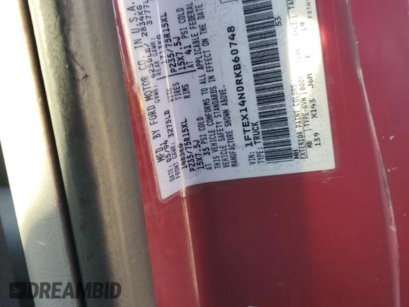 1994 Ford F-150 with VIN 1FTEX14N0RKB60748, listed as a Copart auction lot 84605904 with 174,071 mi miles and Salvage Title. Bid and sale history available at carsss.com. Image 12.