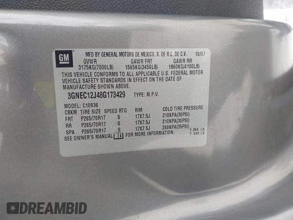 2008 Chevrolet Avalanche LS z VIN 3GNEC12J48G173429, wystawiony jako IAAI lot #42212433 z przebiegiem 151 817 mil mil oraz . Historia ofert i sprzedaży dostępna na DreamBid. Obrazek 9.