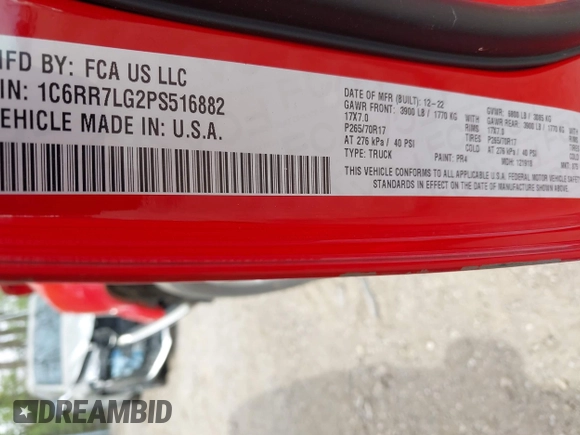 2023 Ram 1500 SLT z VIN 1C6RR7LG2PS516882, wystawiony jako IAAI lot #42018274 z przebiegiem 50 800 mil mil oraz . Historia ofert i sprzedaży dostępna na DreamBid. Obrazek 9.