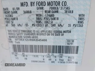 2009 Ford F-150 XLT with VIN 1FTRX12V89KB45466, listed as a IAAI auction lot 41980331 with 187,238 mi miles and . Bid and sale history available at DreamBid. Image 9.