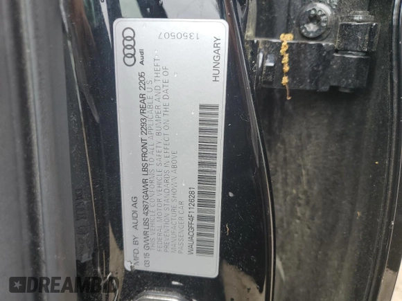 2015 Audi A3 1.8T Premium with VIN WAUACGFF4F1126281, listed as a Copart auction lot 48665513 with 102,004 mi miles. Bid and sale history available at carsss.com. Image 12.