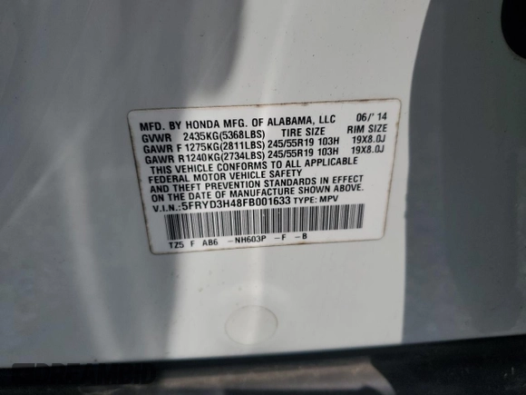 2015 Acura MDX Technology z VIN 5FRYD3H48FB001633, wystawiony jako Copart lot #57508545 z przebiegiem 135 944 mil mil oraz Szkoda całkowita • Salvage title. Historia ofert i sprzedaży dostępna na DreamBid. Obrazek 13.