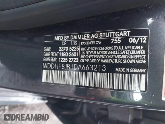 2013 Mercedes-Benz E 350 Luxury with VIN WDDHF8JB1DA663213, listed as a IAAI auction lot 41955371 with 92,711 mi miles and . Bid and sale history available at DreamBid. Image 9.