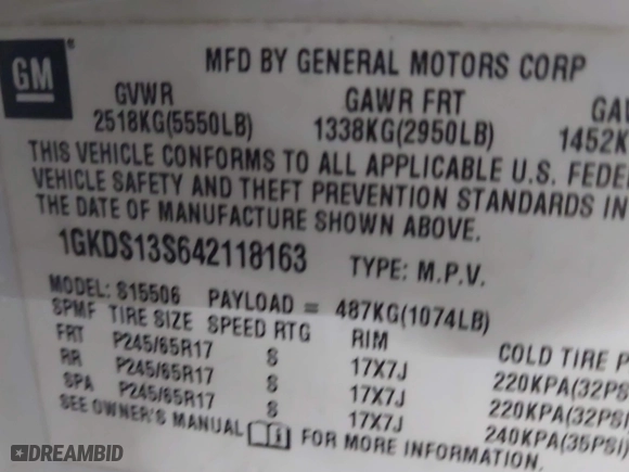 2004 GMC Envoy SLE with VIN 1GKDS13S642118163, listed as a IAAI auction lot 41809472 with 234,353 mi miles. Bid and sale history available at carsss.com. Image 9.