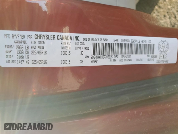 2008 Dodge Grand Caravan SE with VIN 2D8HN44H38R785015, listed as a Copart auction lot 46448665 with 286,599 mi miles and Salvage Title. Bid and sale history available at DreamBid. Image 14.