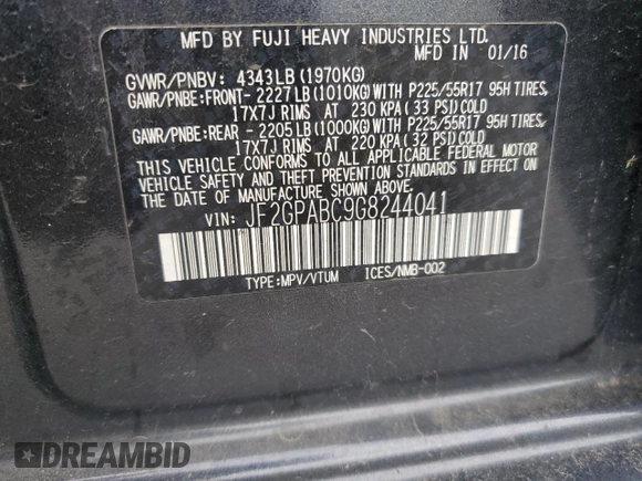 2016 Subaru Crosstrek Premium z VIN JF2GPABC9G8244041, wystawiony jako Copart lot #58034365 z przebiegiem 128 098 mil mil oraz Szkoda całkowita • Salvage title. Historia ofert i sprzedaży dostępna na DreamBid. Obrazek 13.