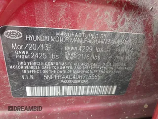 2013 Hyundai Sonata GLS z VIN 5NPEB4AC4DH715565, wystawiony jako IAAI lot #41737310 z przebiegiem 176 665 mil mil oraz . Historia ofert i sprzedaży dostępna na DreamBid. Obrazek 9.