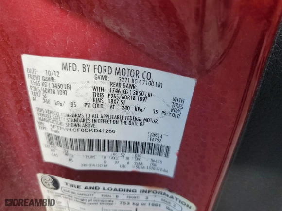 2013 Ford F-150 XL with VIN 1FTFW1CF8DKD41266, listed as a Copart auction lot 43941115 with 178,171 mi miles and Salvage Title. Bid and sale history available at carsss.com. Image 12.