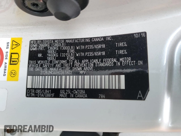 2017 Lexus RX with VIN 2T2BZMCAXHC061802, listed as a Copart auction lot 46859235 with 55,852 mi miles and Salvage Title. Bid and sale history available at carsss.com. Image 14.