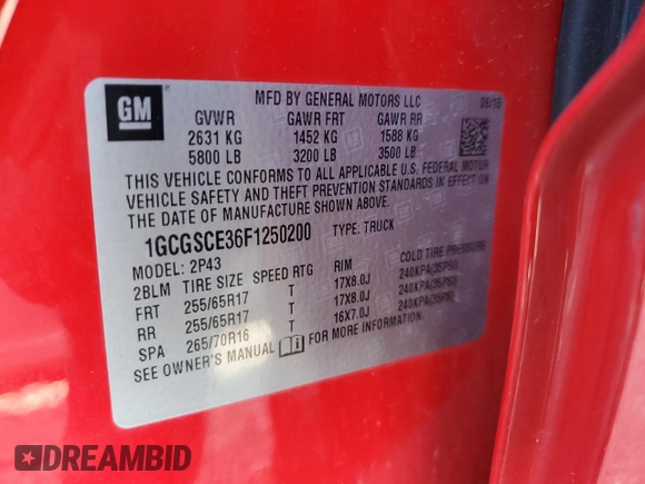 2015 Chevrolet Colorado 2WD Z71 with VIN 1GCGSCE36F1250200, listed as a Copart auction lot 53397035 with 36,256 mi miles and Salvage title. Bid and sale history available at DreamBid. Image 12.