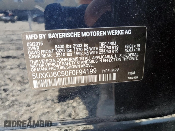 2015 BMW X6 xDrive50i with VIN 5UXKU6C50F0F94199, listed as a Copart auction lot 70680312 with 106,650 mi miles. Bid and sale history available at carsss.com. Image 13.