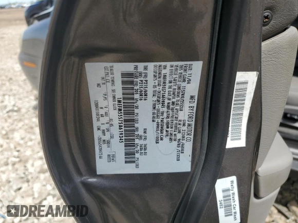 2005 Mercury Sable LS z VIN 1MEFM55S75A619345, wystawiony jako Copart lot #55858325 z przebiegiem Nie podano mil oraz Szkoda całkowita • Salvage title. Historia ofert i sprzedaży dostępna na DreamBid. Obrazek 12.