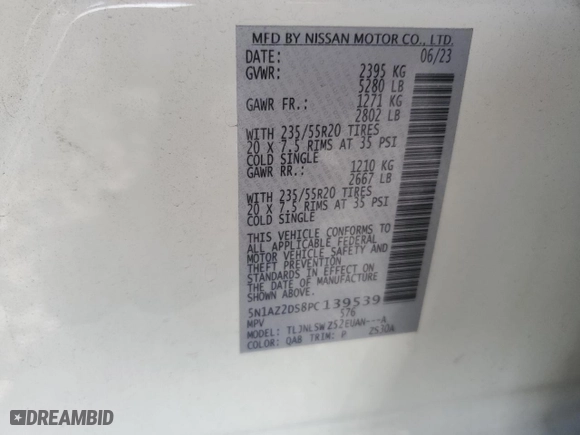 2023 Nissan Murano Platinum with VIN 5N1AZ2DS8PC139539, listed as a Copart auction lot 83674414 with 14,324 mi miles and Salvage Title. Bid and sale history available at carsss.com. Image 13.